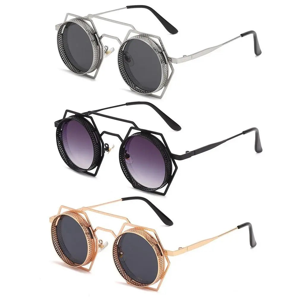 Steampunk Runde Sonnenbrille Frauen Männer Gothic Metall Rahmen Fahren Sonnenbrille Weibliche Stilvolle Goggle UV400 Shades Brillen Oculos