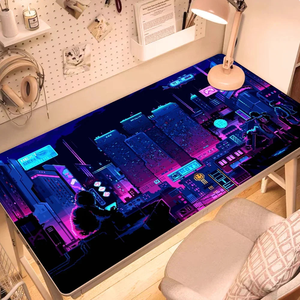 Heißer Verkauf Stadt Neon Pixel Große Maus Matte Gaming Mauspad Gamer Mauspads Gummi Tastatur Matten Schreibtisch Matten XXL Mauspads 900X400