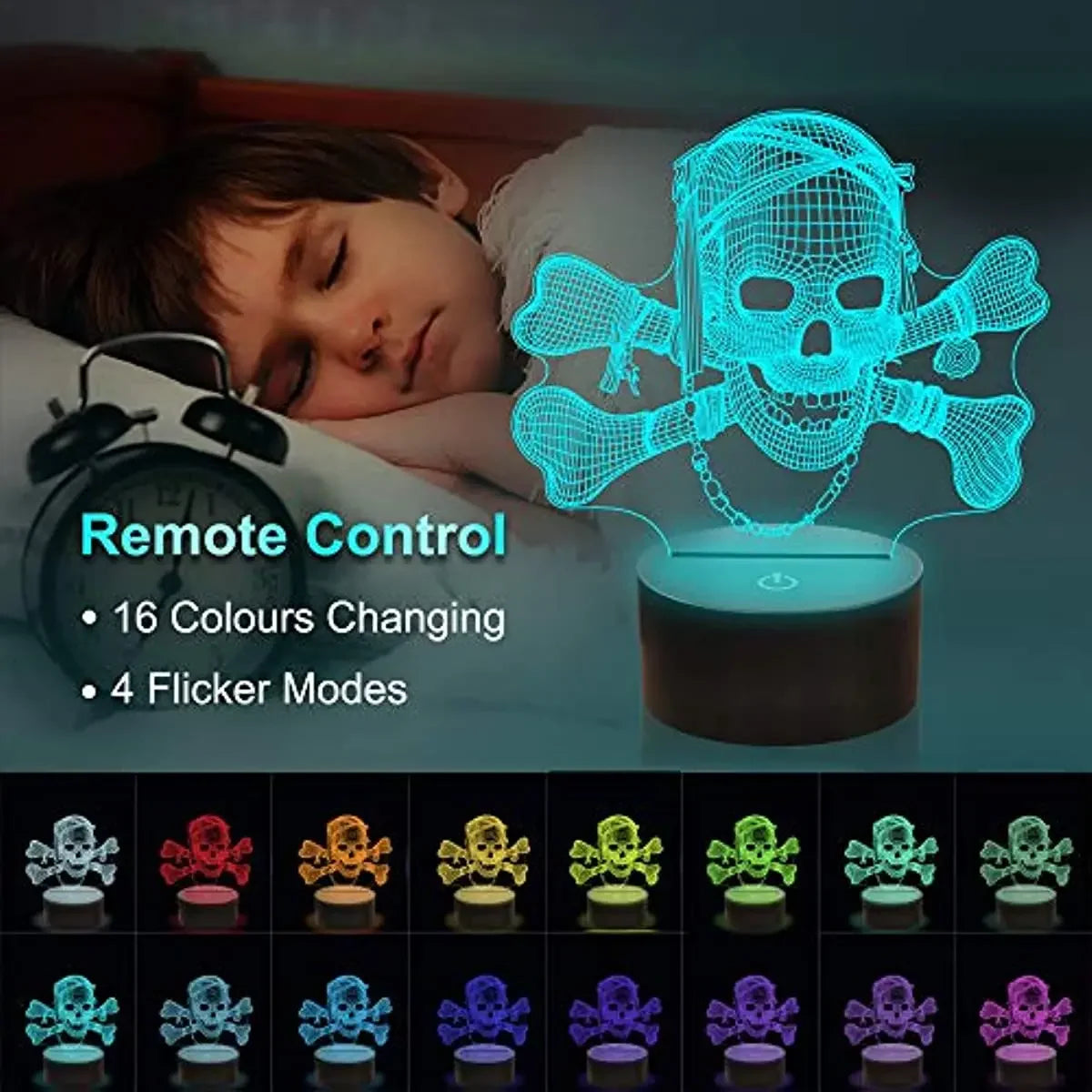Nachthemd Schädel 3d Nachtlicht optische Täuschung Nachttisch lampe 7 Farbwechsel Schlafzimmer Dekoration Geburtstags geschenk für Kinder Junge Männer