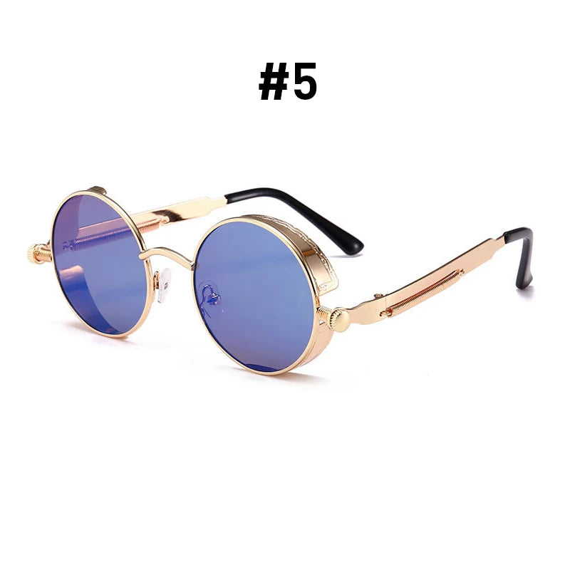 Vintage Steampunk Rote Sonnenbrille Männer Runde Punk Legierung Metall Retro Sonnenbrille Frauen Brille Gothic Stil Shades Brillen
