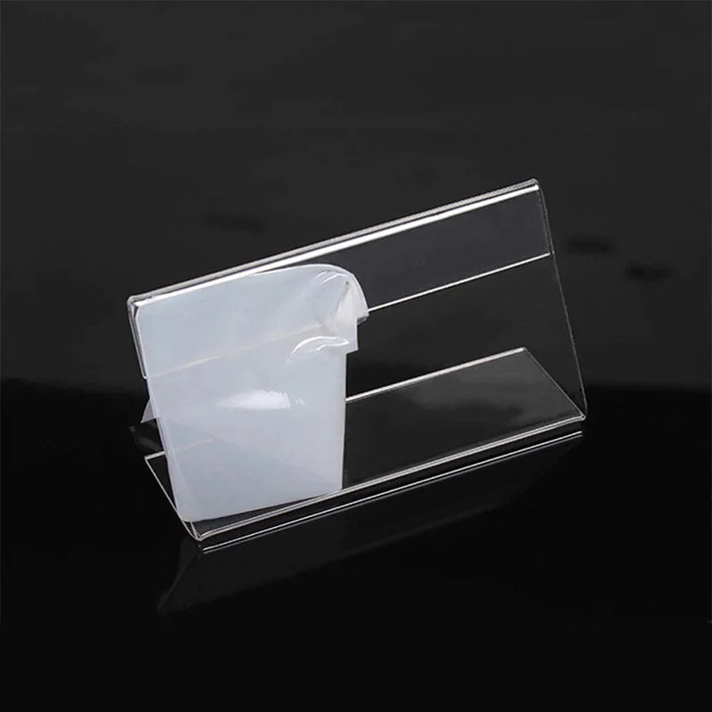 CLear Preisschild, Clip-Schild, Kartenhalter, 10 Stück, L-Form, Mini-Etikett, Schreibtischstop-Ständer, Racks, Acryl-Karten-Display, HoLder, 4 x 2, 7 x 4 cm