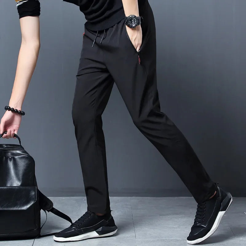 Männer Casual Hosen Gerade Slim Fit Elastische Taille Jogger Koreanische Klassische Blau Schwarz Grau Männliche Marke Hosen Plus Größe