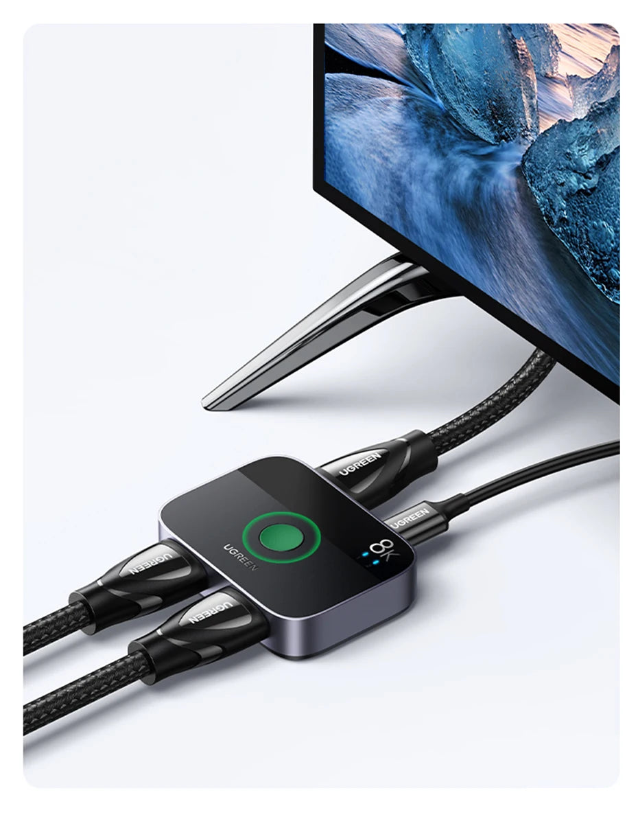 UGREEN HDMI 2.1 Switch 8K 60Hz 4K120Hz 2-in-1-Ausgang für TV Xiaomi Xbox Series X PS5 HDMI-kompatibler Monitor HDMI-Switcher