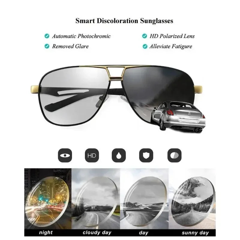 1PC Top Aluminium Magnesium Platz Polarisierte Photochrome Sonnenbrille Männer Sonnenbrille Sicherheit Fahren Oculos De Sol Masculino