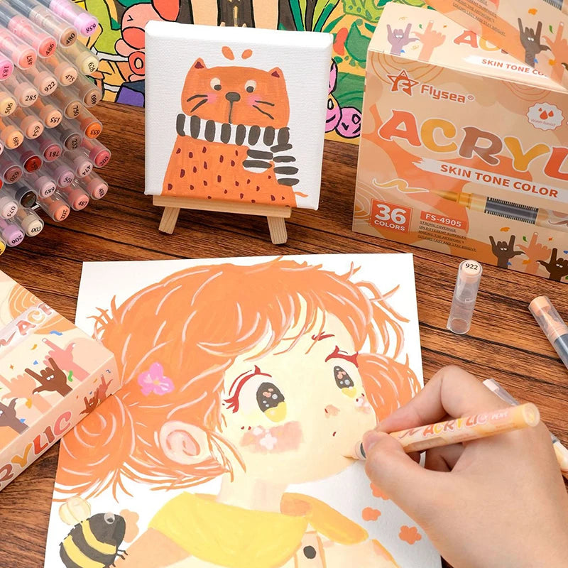 Hauttöne  Kunstmarker  Flexible Pinselspitze  Acrylfarbenstifte-Set  für  Felsmalerei  Holz  Skizzenporträt  Manga  Abbildung