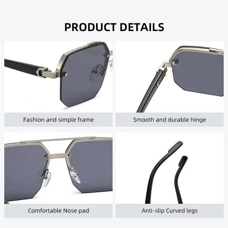 Herren-Sonnenbrille aus Metall, quadratisch, halber Rahmen, Reisnägel, lässige Trendbrille, Persönlichkeit, Retro-Mode, Outdoor-Sportbrille