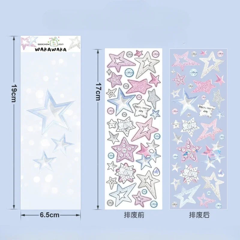 1 Blatt niedliche bunte Sternmuster-Aufkleber, DIY-Scrapbooking-Aufkleber, Kpop Idol, Fotokarte, Deko-Materialien, koreanischer Stil
