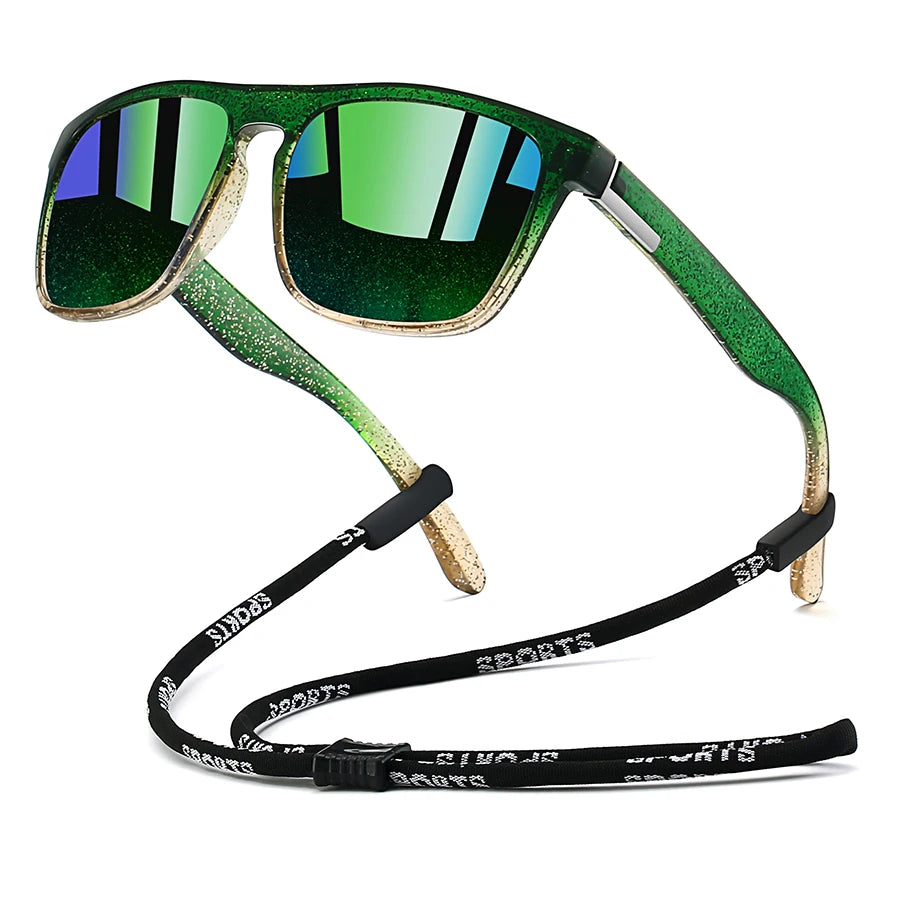 Sonnenbrille mit Kette für Männer und Frauen, klassisch quadratisch, zum Fahren, Angeln, farbenfroh, leicht, Outdoor-Schutzbrille