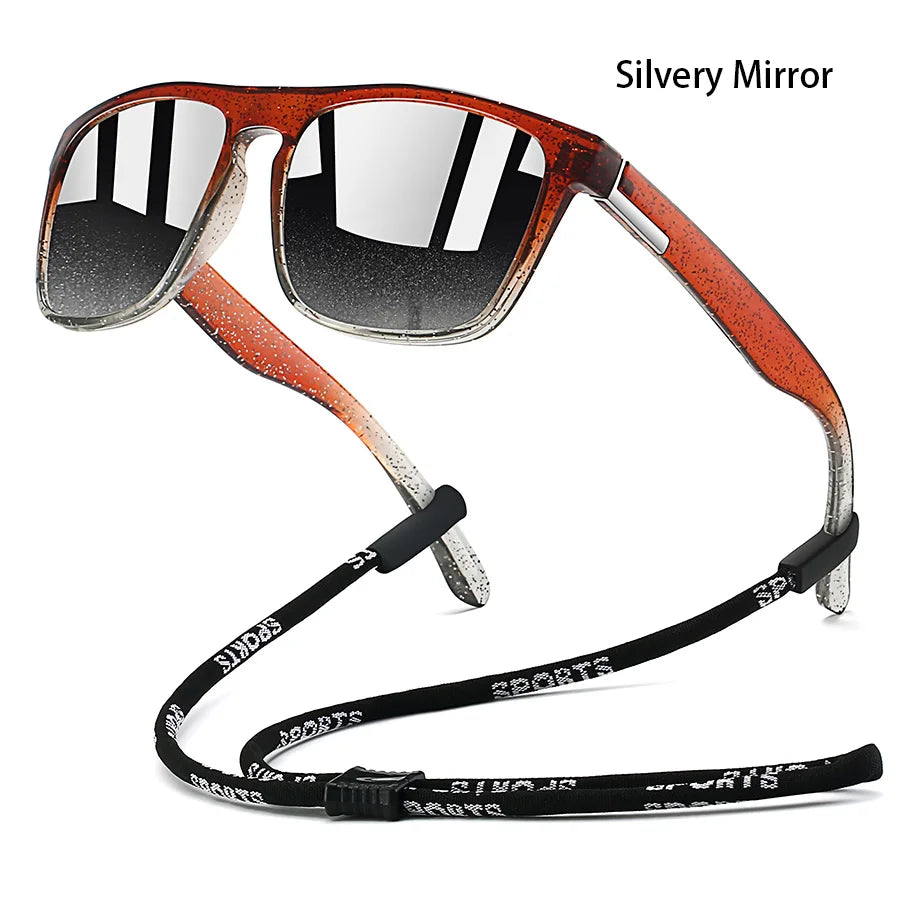 Sonnenbrille mit Kette für Männer und Frauen, klassisch quadratisch, zum Fahren, Angeln, farbenfroh, leicht, Outdoor-Schutzbrille