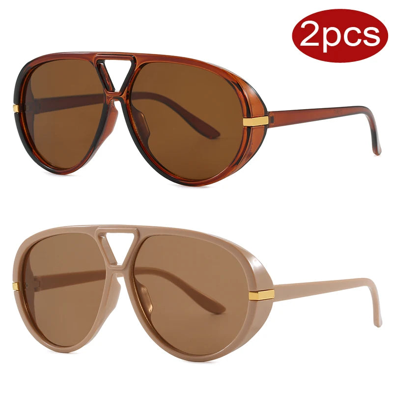 Wandern 2 stücke Übergroßen Pilot Oval Rahmen Anti Licht Gläser Frauen Punk Stil Vintage Doppel Strahl Shades Für Dame Outdoor brillen