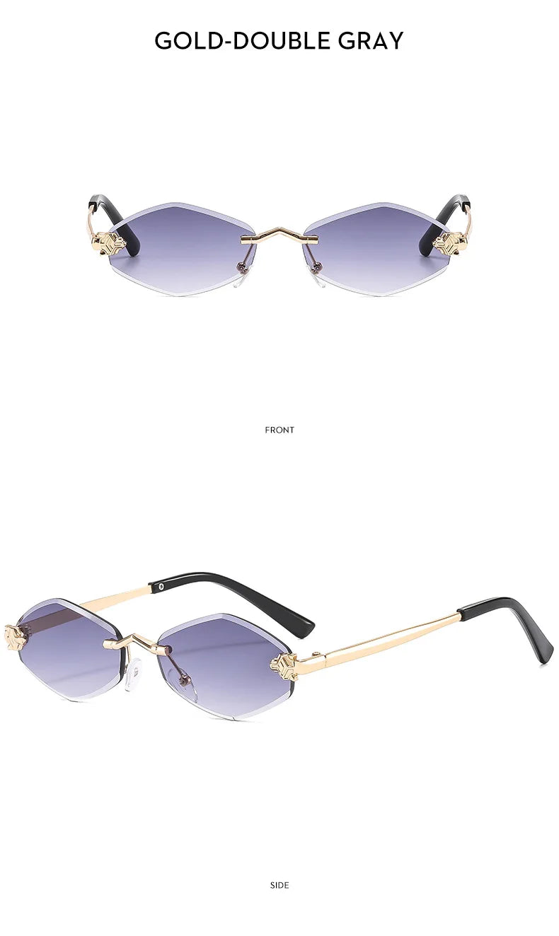 Luxuriöse Polygon-Sonnenbrille für Damen, Hipster, unregelmäßige randlose Sonnenbrille, Damen, kleiner Metallrahmen, Vintage-Rhombus-Brille, Braun