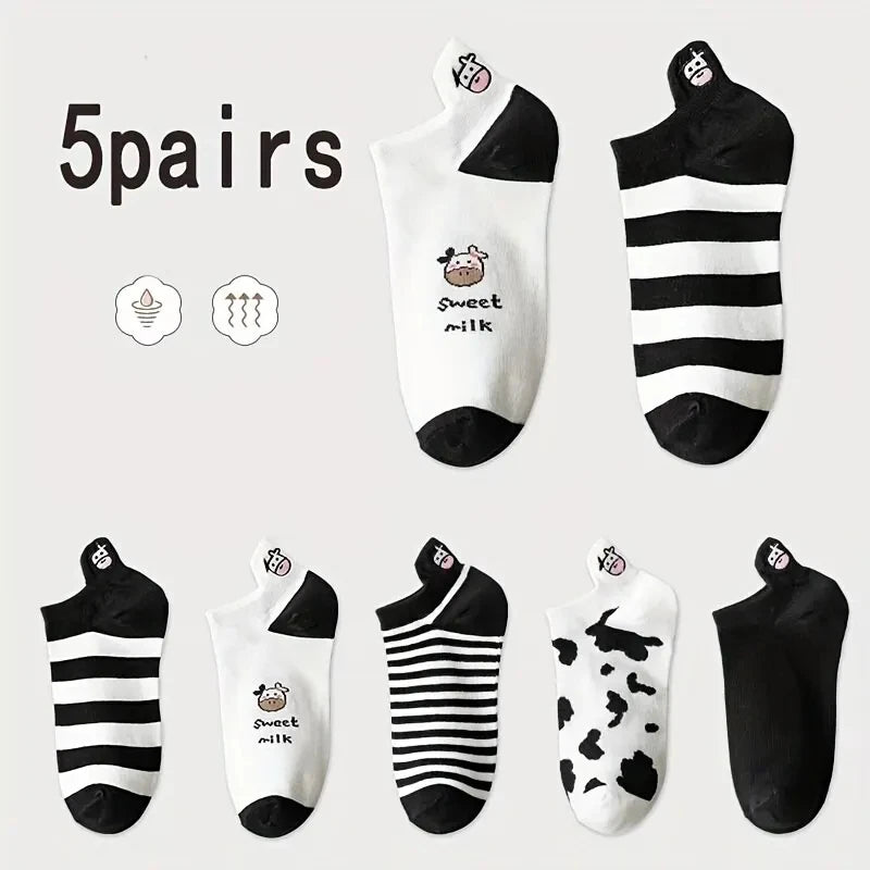 10 Paar Damen-Socken mit Cartoon-Muster, trendige und modische, vielseitige Socken, leichte, atmungsaktive, bequeme Freizeitsocken