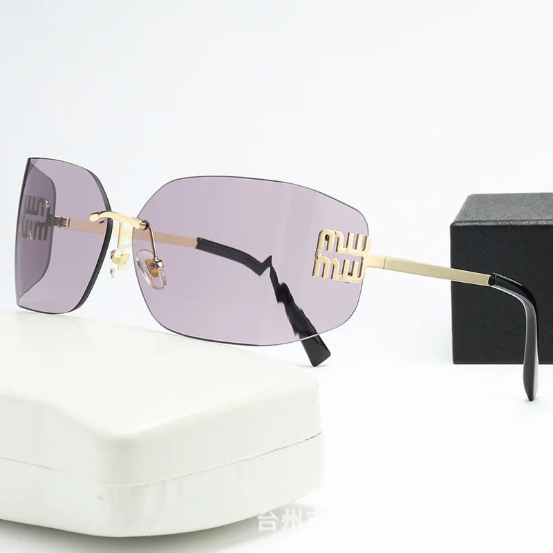 Gebogene einteilige Sonnenbrille, rahmenloses quadratisches Schnittkanten-Design, UV400-Schutz, High-End-Street-Style für Damen