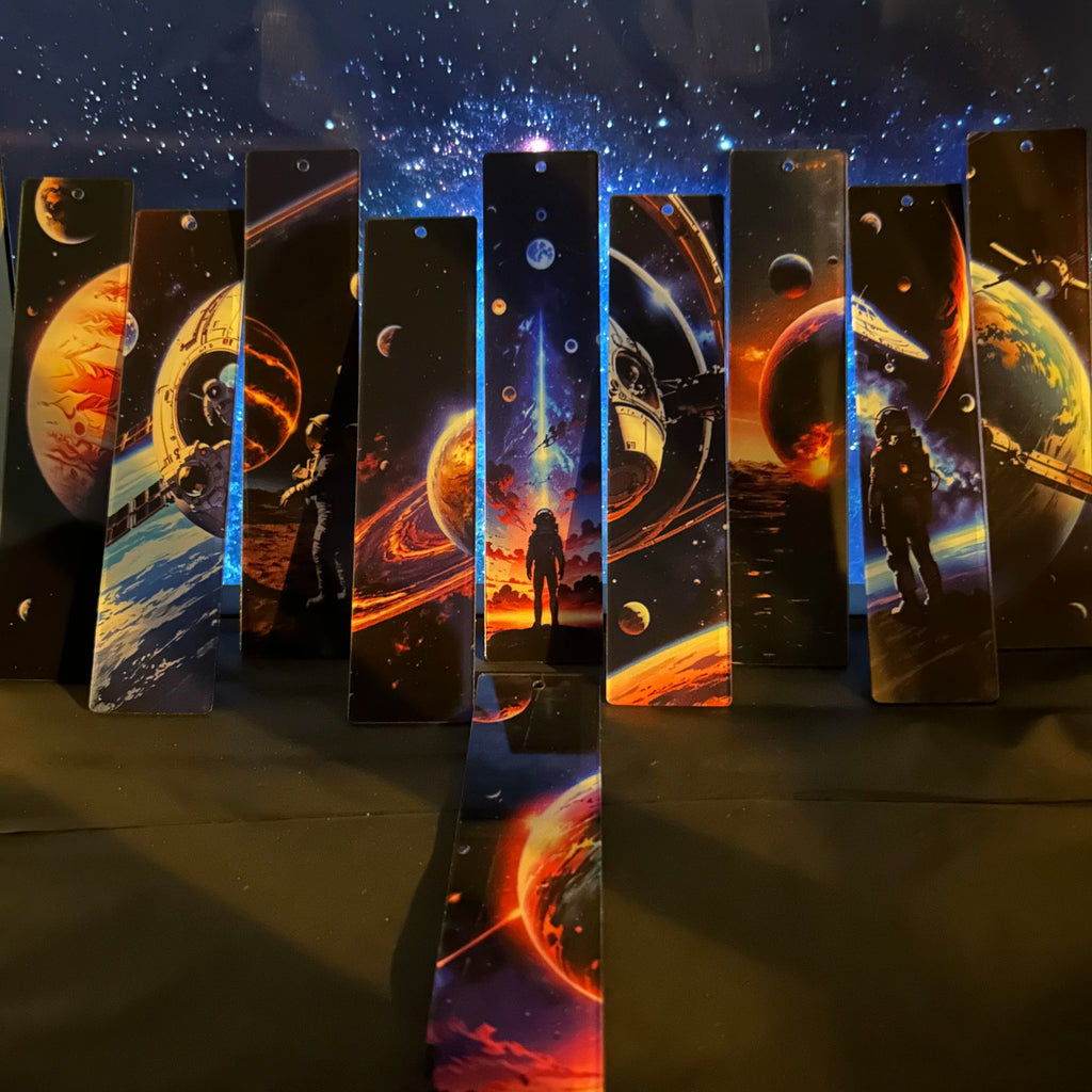 10 Stück Acryl-Lesezeichen für Studenten, Lernbedarf, Schreibwaren, Geschenke, Dekor, Geschenke, Buch, Büro, kosmische Planeten, Astronautenmuster