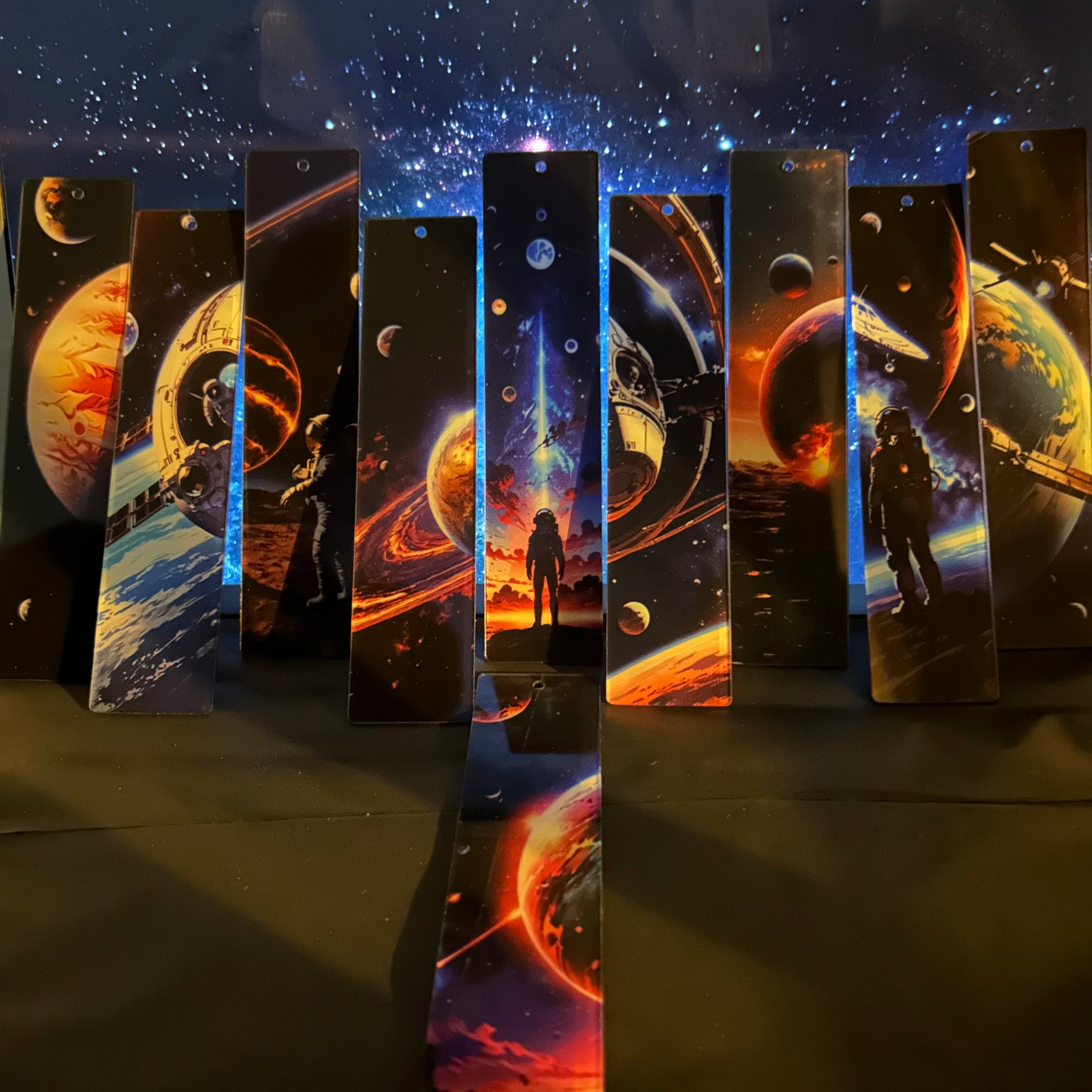 10 Stück Acryl-Lesezeichen für Studenten, Lernbedarf, Schreibwaren, Geschenke, Dekor, Geschenke, Buch, Büro, kosmische Planeten, Astronautenmuster