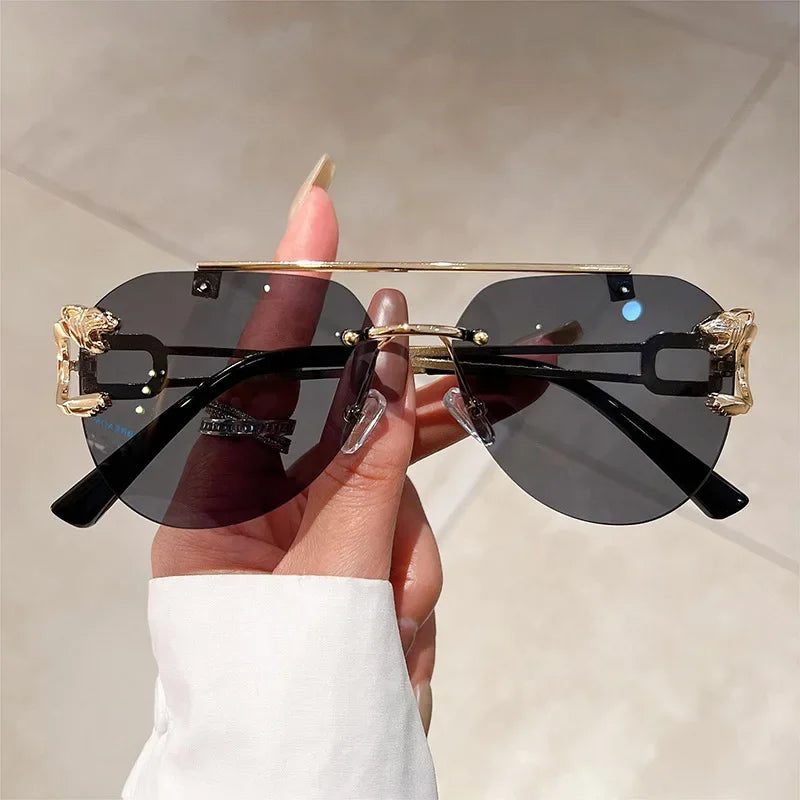 2025, Sonnenbrille für Damen, luxuriös, randlos, Retro-Mode-Sonnenbrille, Lunette, übergroße Shades De Soleil, Femme Gafas De Sol Mujer Lentes
