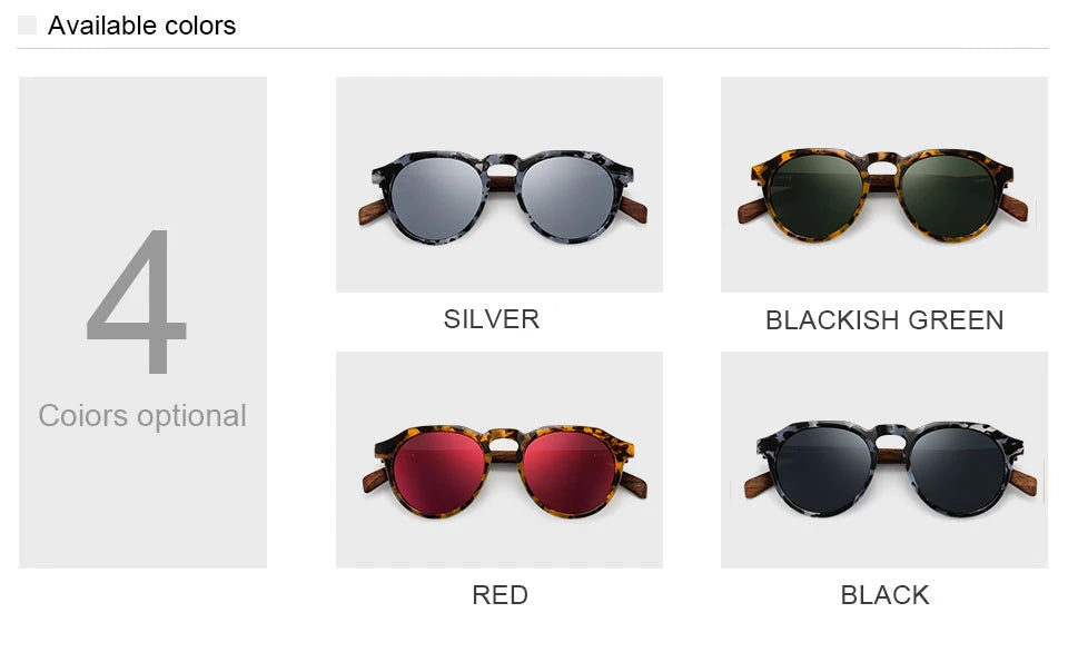 Oi Wood Sonnenbrille Damen Herren Sonnenbrille Walnussholz Runde Brille Rote LinseTortoise Shell Rahmen