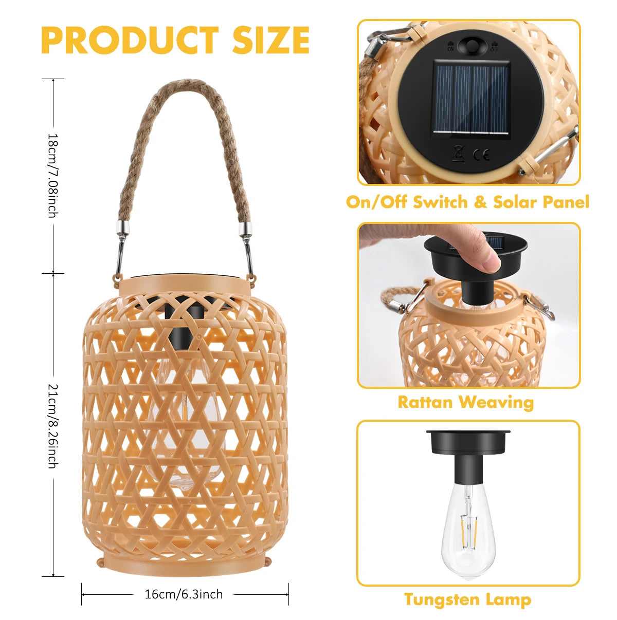 Rattan-Solarlaternen zum Aufhängen im Freien, Solar-Glühbirne, wasserdicht, Landhaus-Dekor, Solar-Tischleuchte, Dekoration für Garten, Hof