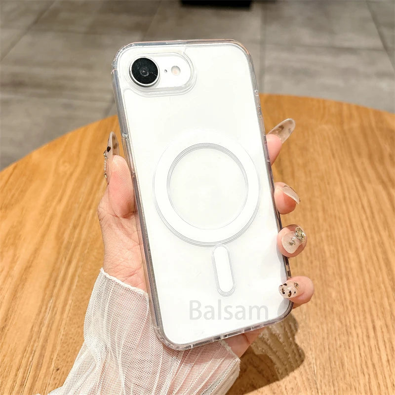Für Magsafe Magnetische Transparente Telefon Fall Für iphone 16E 15 14 13 12 Mini 11 16 Pro Max XR X XS Max 7 8 Plus SE2020 Soft Cover