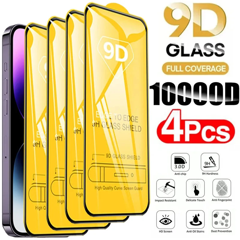 9D-Displayschutz aus gehärtetem Glas für iPhone 16 Pro Max 17 16e 15 14 13 12 11 Schutzglas für iPhone X XR XS Max 7 8 Plus