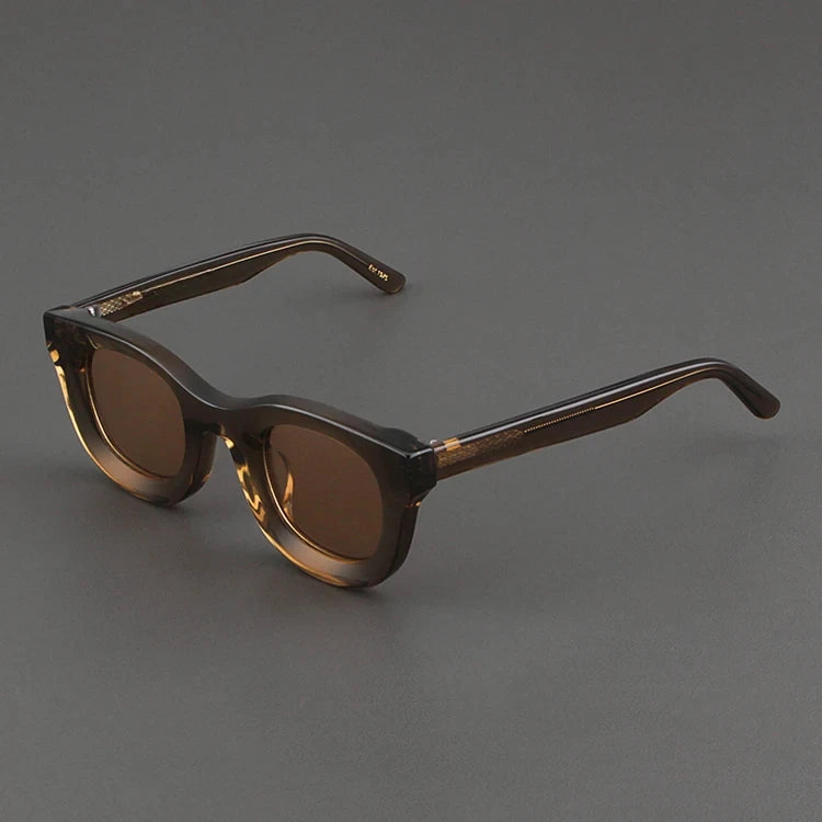 2024 Retro-Sonnenbrille für Damen und Herren, modisch, Acetat, quadratisch, grau, grüner Rahmen, matt gefrostet, UV400, handgefertigte Sonnenbrille