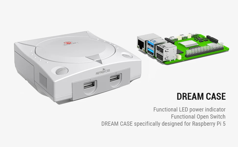 RetroFlag Dream Case für Raspberry Pi5, SD-Kartensteckplatz, USB, LAN und verbesserte HDMI-Anschlüsse, verbessertes Kühlsystem und anpassbar