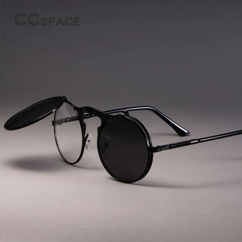3057 STEAMPUNK Retro Runde Flip Sonnenbrille Männer Frauen Metall Zwei Paar Gläser KREIS SONNENBRILLE UV400