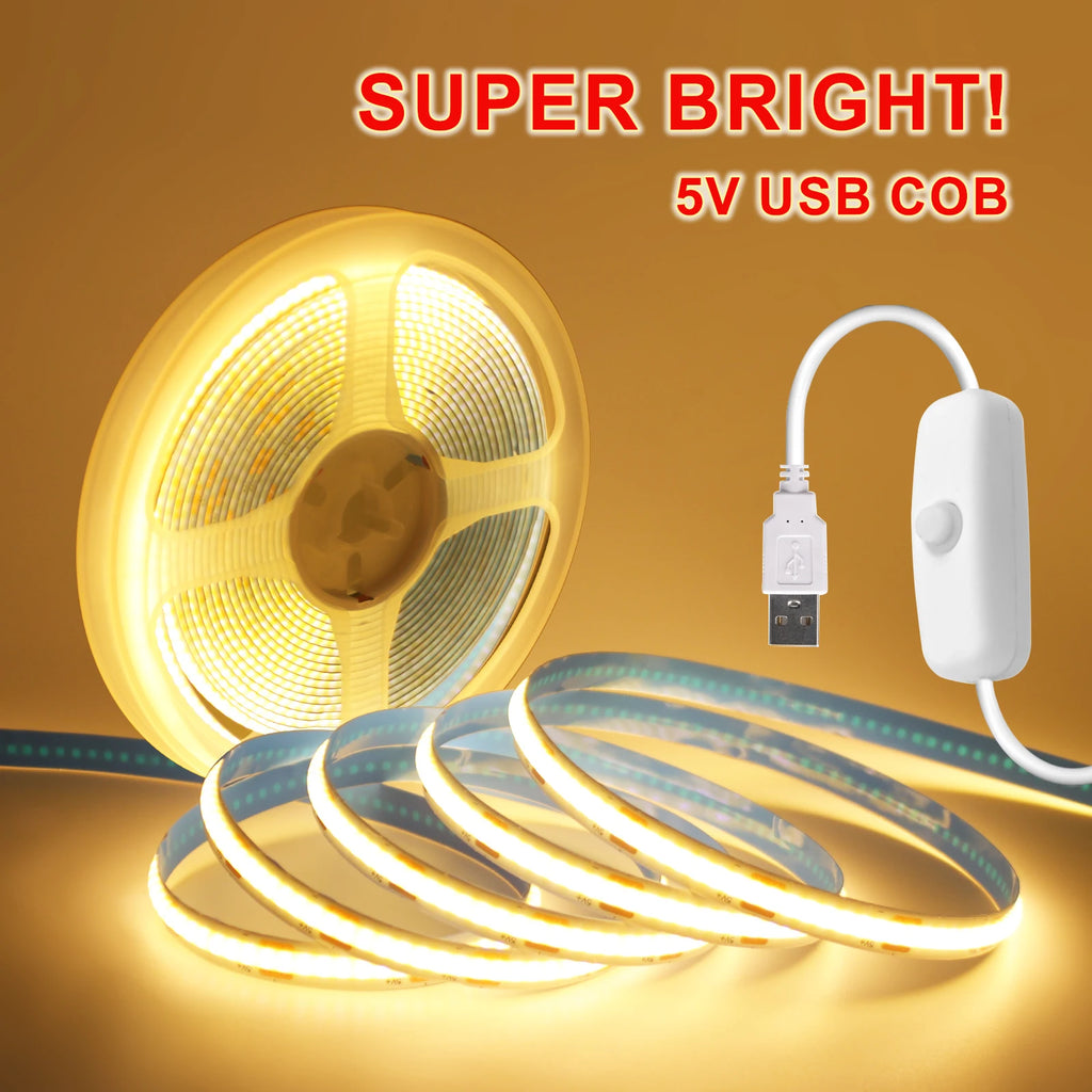 Neue 5V LED COB Licht Streifen Dimmbar Mit Touch Sensor/EIN OFF Schalter USB Flexible LED Band Weihnachten TV Hintergrundbeleuchtung Klebeband