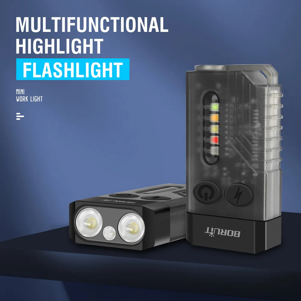 BORUiTV3/V10 LED-Schlüsselanhänger-Licht, leistungsstarke EDC-Taschenlampe, wiederaufladbare Taschenlampe vom Typ C, mit rotem UV-Licht, Angellampe