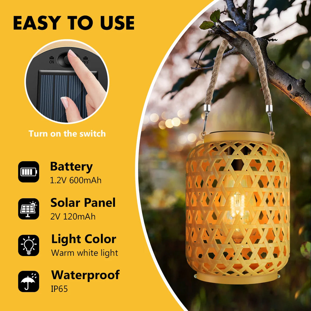 Rattan-Solarlaternen zum Aufhängen im Freien, Solar-Glühbirne, wasserdicht, Landhaus-Dekor, Solar-Tischleuchte, Dekoration für Garten, Hof