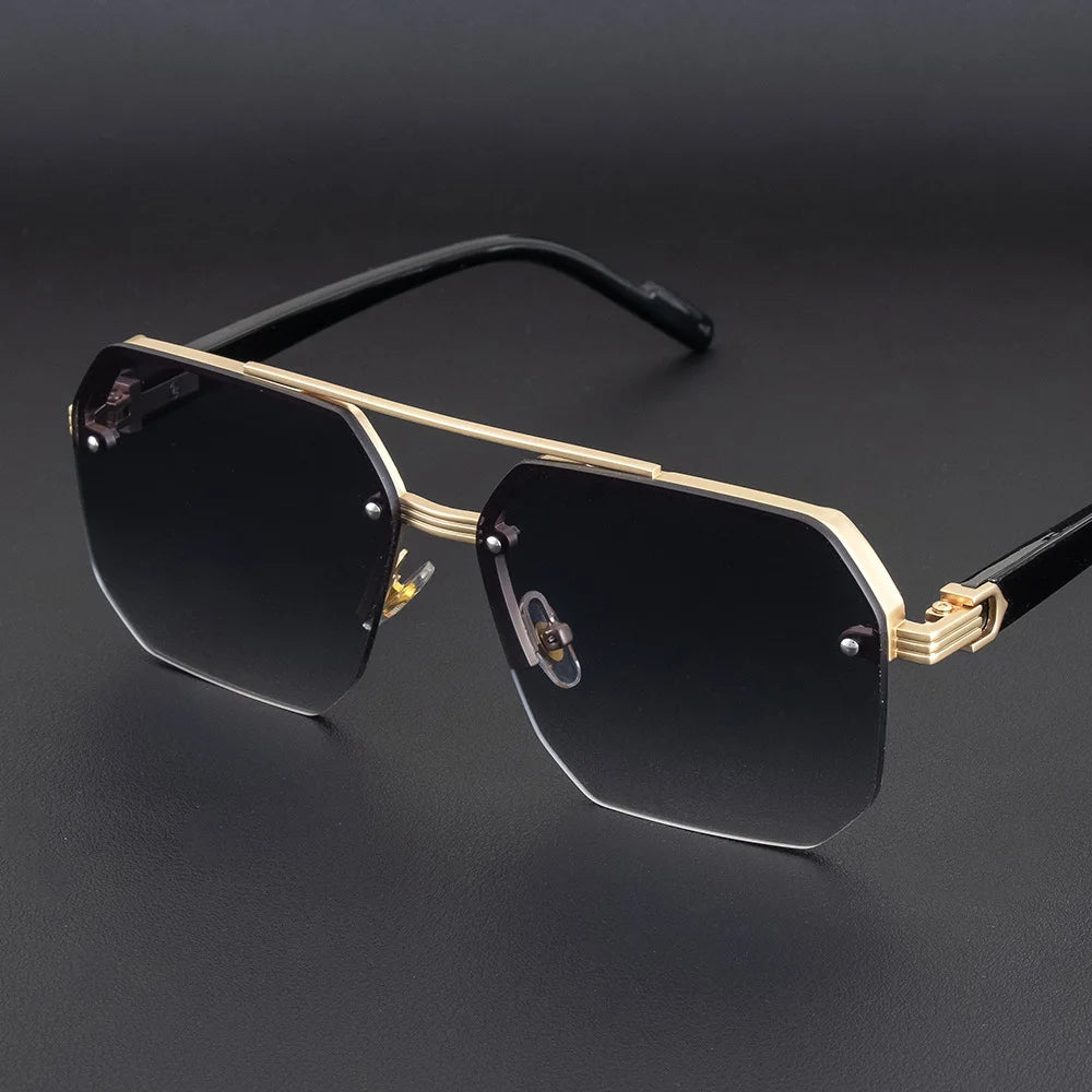 Herren-Sonnenbrille aus Metall, quadratisch, halber Rahmen, Reisnägel, lässige Trendbrille, Persönlichkeit, Retro-Mode, Outdoor-Sportbrille