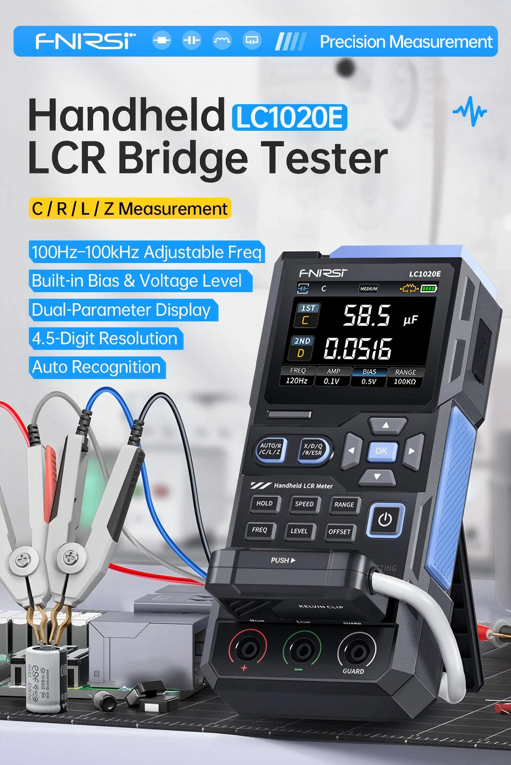 FNIRSI LCR Tester Multimeter Widerstand Induktivität LC1020E Digital Bridge Handheld Praktische Tester Kapazität Kalibrierung