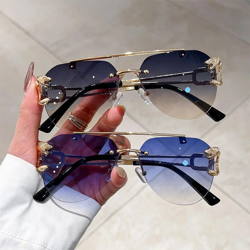 2025, Sonnenbrille für Damen, luxuriös, randlos, Retro-Mode-Sonnenbrille, Lunette, übergroße Shades De Soleil, Femme Gafas De Sol Mujer Lentes