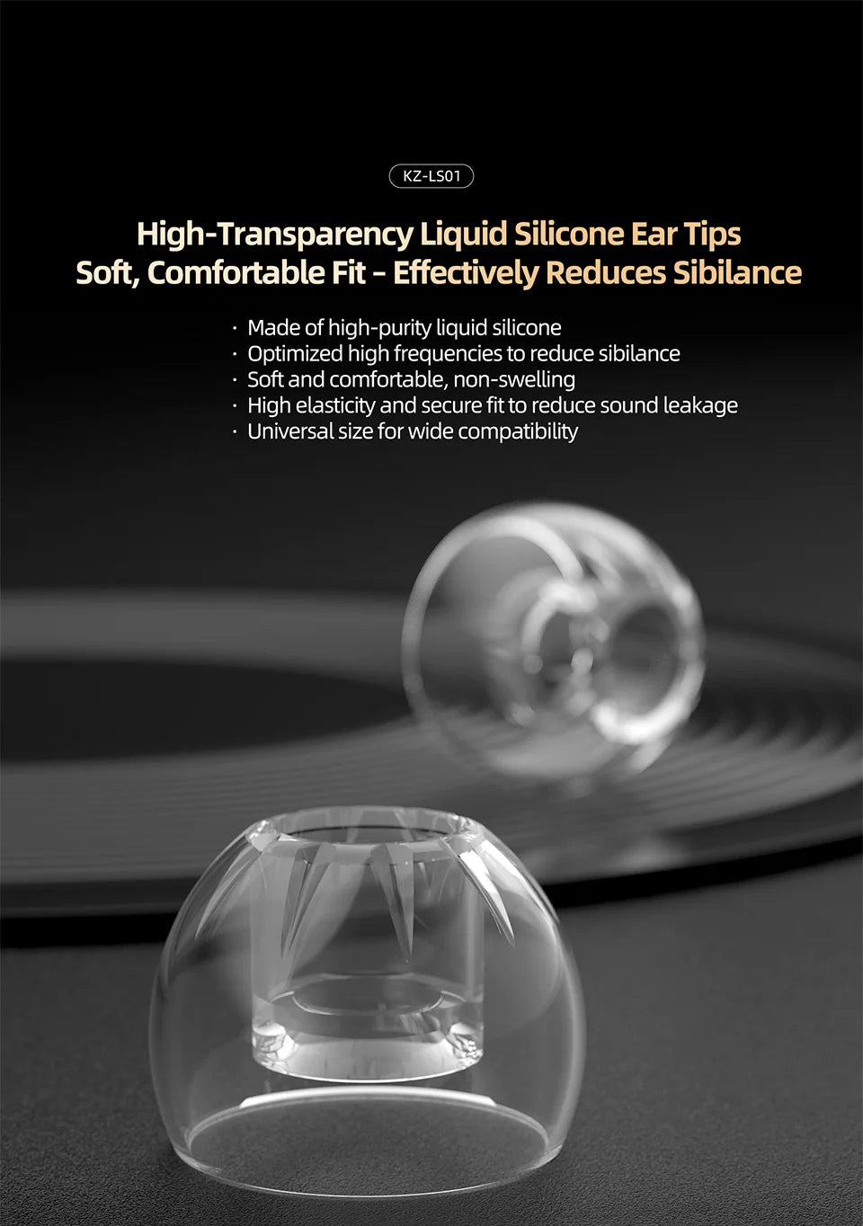 KZ LS01 Hochtransparente Flüssigsilikon-Ohrstöpsel für die meisten kabelgebundenen HiFi-Kopfhörer KZ mit S/M/L-Größe. Bequeme Universal-Ohrstöpsel