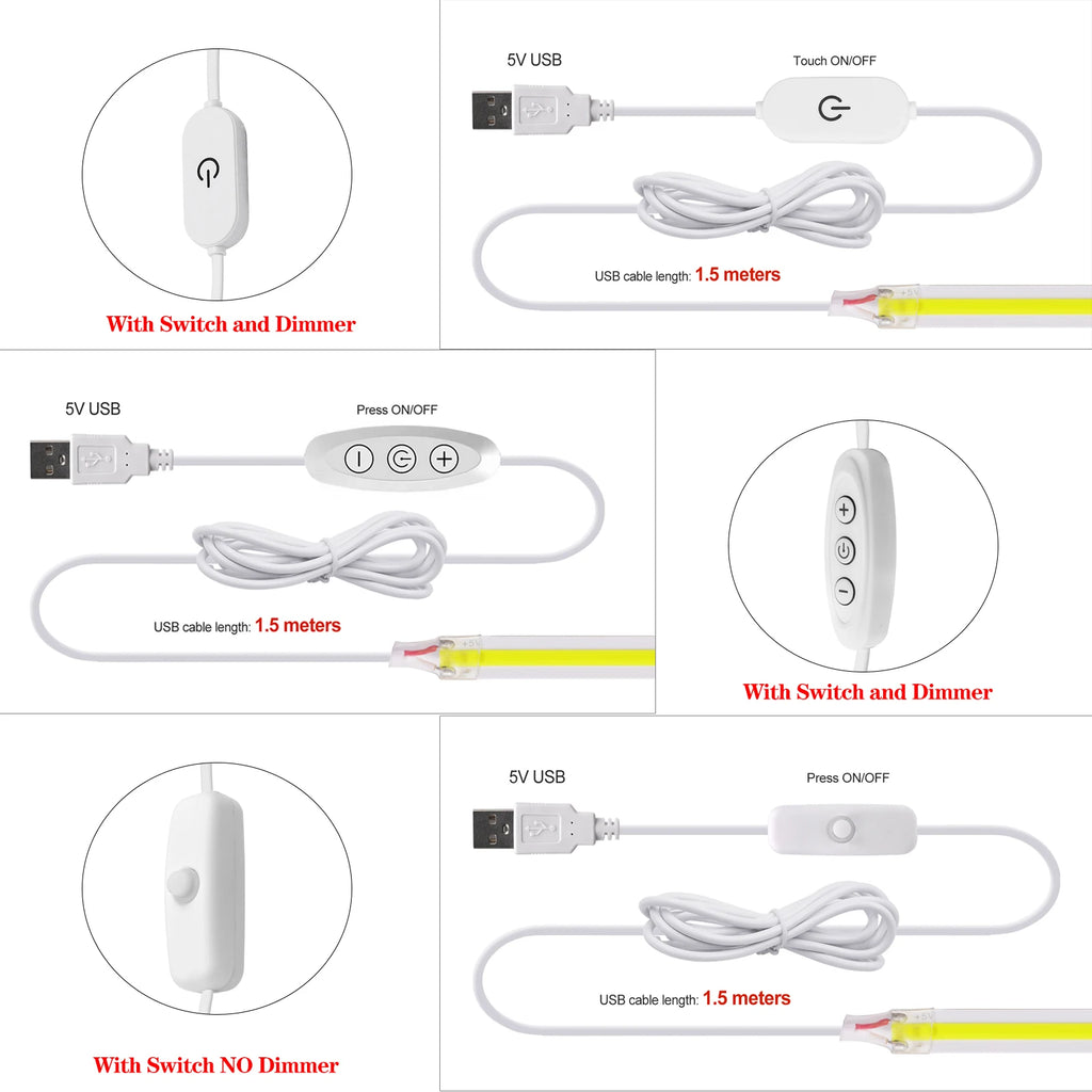 Neue 5V LED COB Licht Streifen Dimmbar Mit Touch Sensor/EIN OFF Schalter USB Flexible LED Band Weihnachten TV Hintergrundbeleuchtung Klebeband