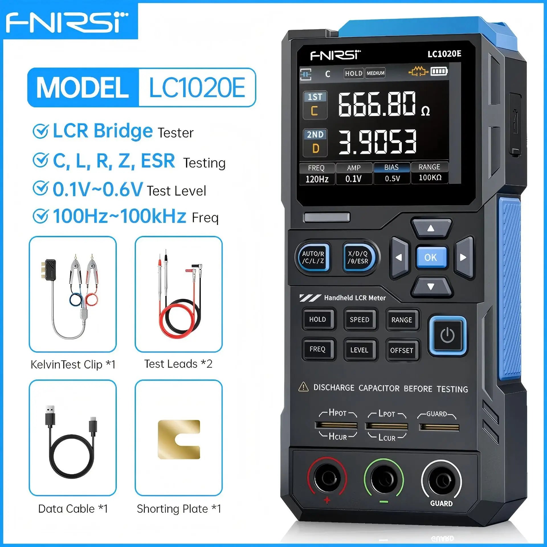 FNIRSI LCR Tester Multimeter Widerstand Induktivität LC1020E Digital Bridge Handheld Praktische Tester Kapazität Kalibrierung