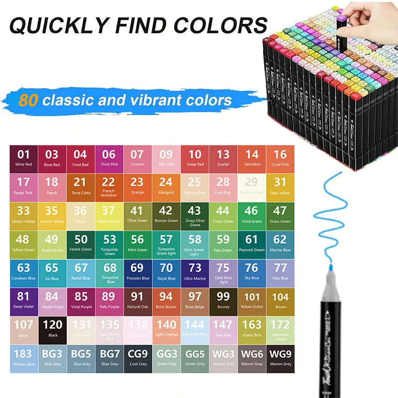 24Farben Alkoholmarker Kunstmarker mit zwei Spitzen zum Ausmalen, Zeichnen, Skizzieren, Kartenmachen und Illustrationen