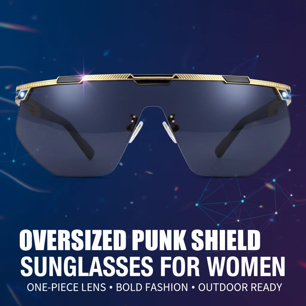 Übergroße Sport-Wrap-Around-Sonnenbrille für Damen 2026 – Luxusmarke Steampunk Shield Goggle Mask Sonnenbrille für Damen UV400 Schutz