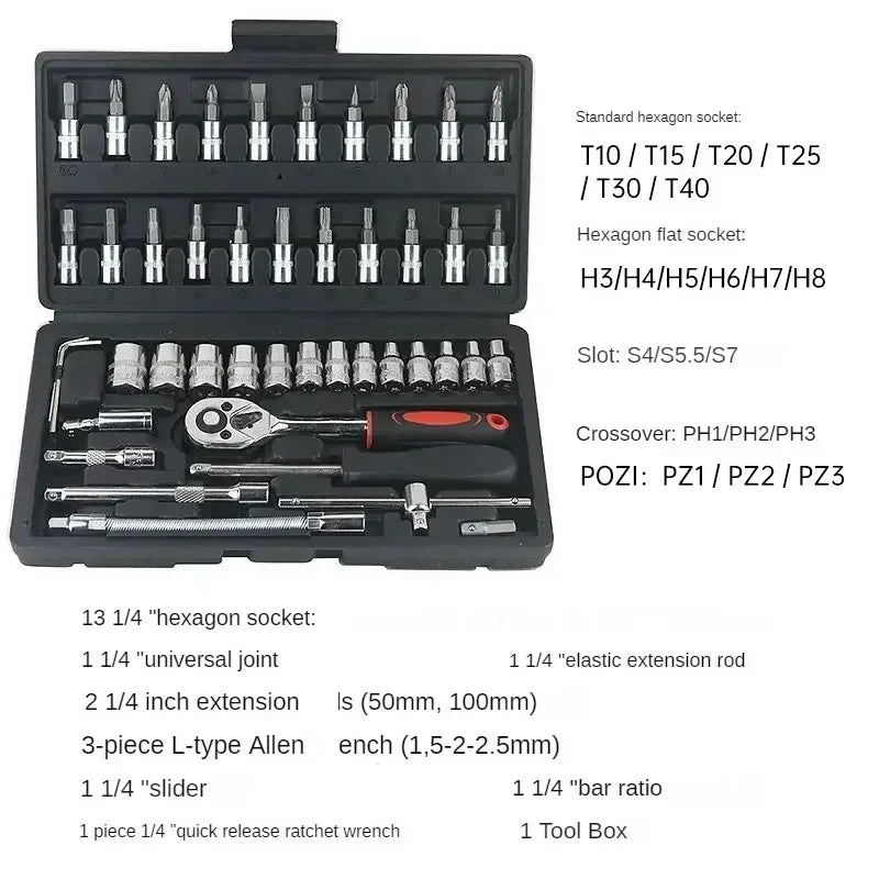 AIRAJ NEUE Auto Reparatur Tool Kit 46/53 Teile/satz Steckschlüssel Set Auto Reparatur Werkzeug Ratsche Drehmomentschlüssel Combo Auto Reparatur werkzeug Set