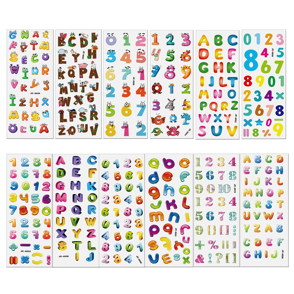 6 Stück Buchstaben Zahlen Aufkleber 3D Puffy Cartoon Alphabet Aufkleber für DIY Handwerk Scrapbook Notebook Label Party Decor ZSY