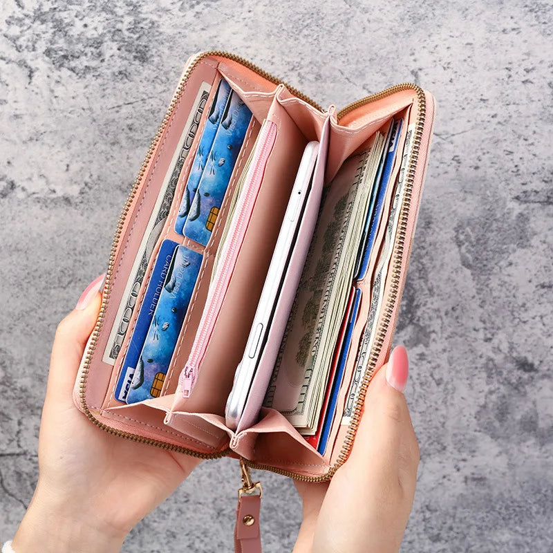 Mode Reiß verschluss Brieftaschen Damen lange Geldbörsen Handtaschen Münz geldbeutel Karten halter PU Leder Billfold Brieftasche
