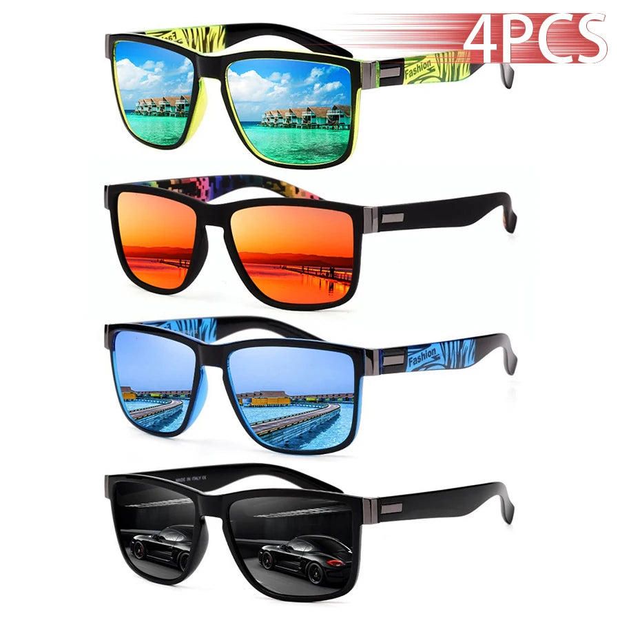 4PCS Mode Vintage Muster Quadrat Sonnenbrille Männer Frauen Angeln Fahren Mann Luxus Marke Designer Sonnenbrille UV400 Brillen ﻿