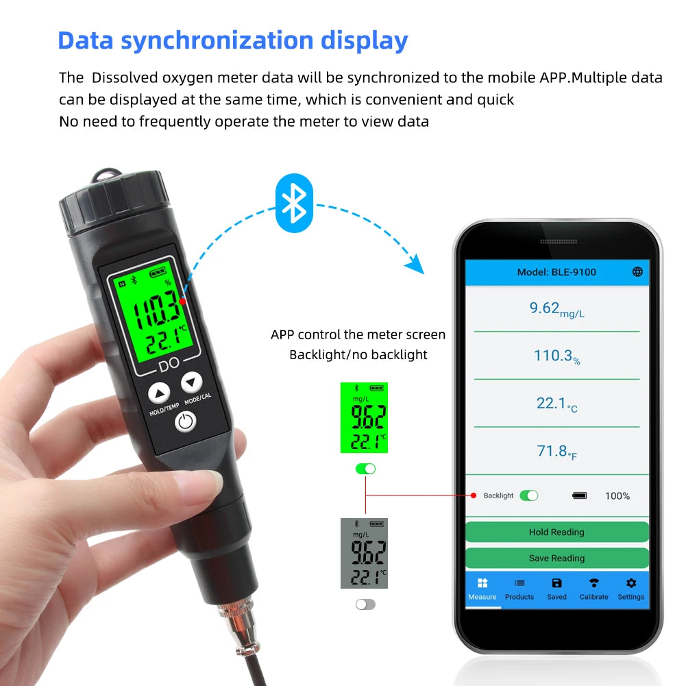 Bluetooth Digital Messgerät für gelösten Sauerstoff Profession eller Analysator für gelösten Sauerstoff Sauerstoff konzentration tester 0,0-40,0 mg/l
