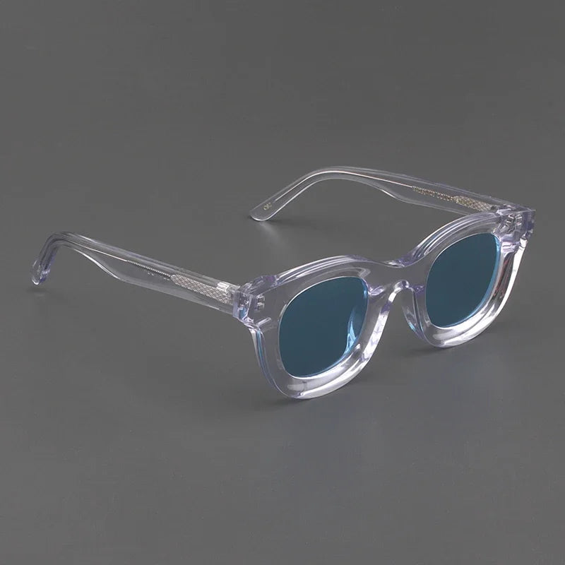 2024 Retro-Sonnenbrille für Damen und Herren, modisch, Acetat, quadratisch, grau, grüner Rahmen, matt gefrostet, UV400, handgefertigte Sonnenbrille