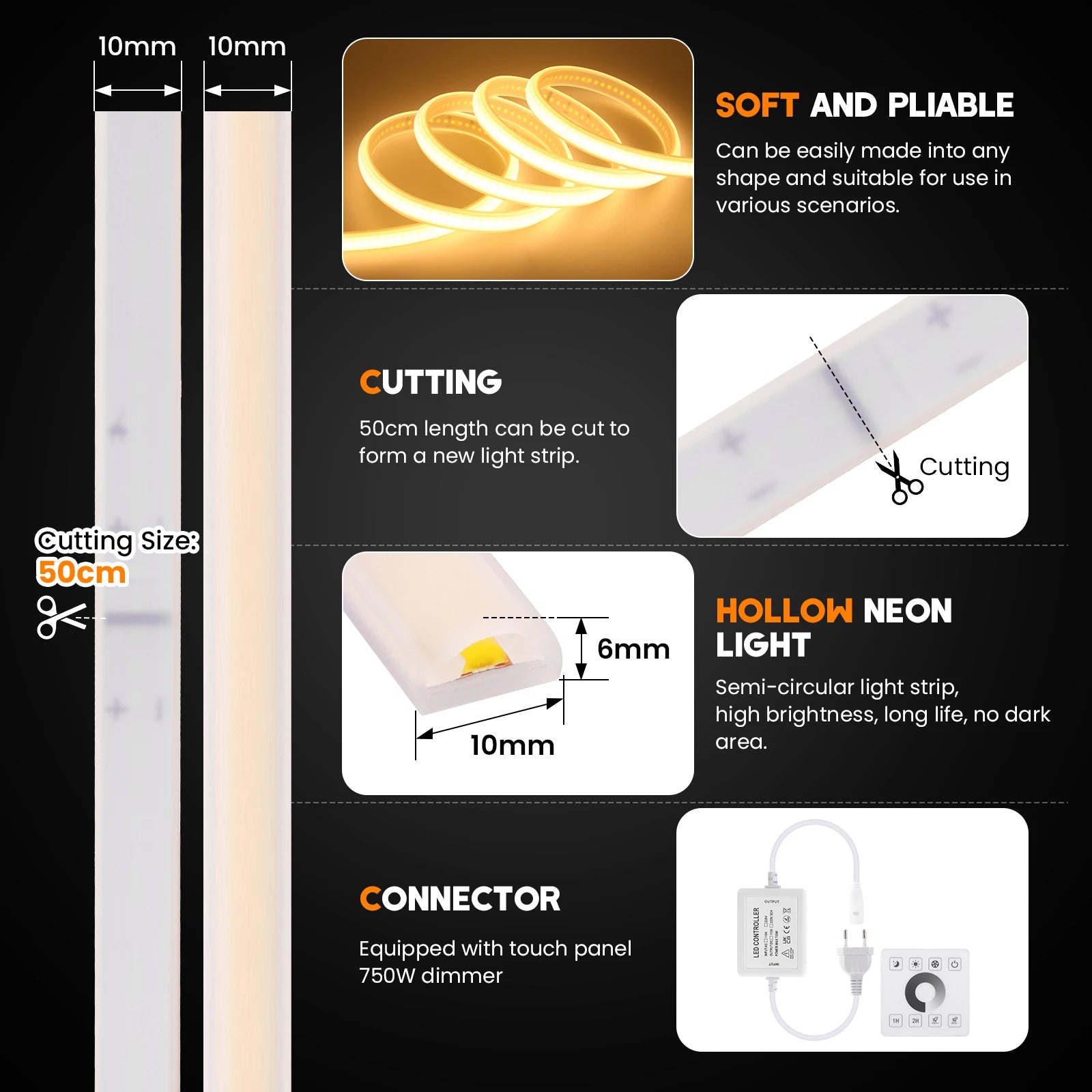 220V Dimmbare Smart COB LED Neon Streifen Licht WiFi/Bluetooth/Wand Touch Kit IP67 288LEDs/M Neon Licht Garten Home Decor 1-35M