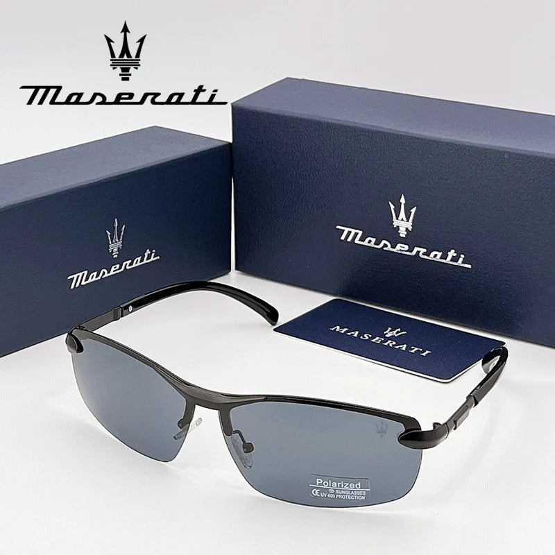 MASERATI Sonnenbrille, neue modische Schutzbrille, stilvolle, ungerahmte Metallrand-Sonnenbrille für Männer und Frauen, coole Pose, trendiges Design 10785
