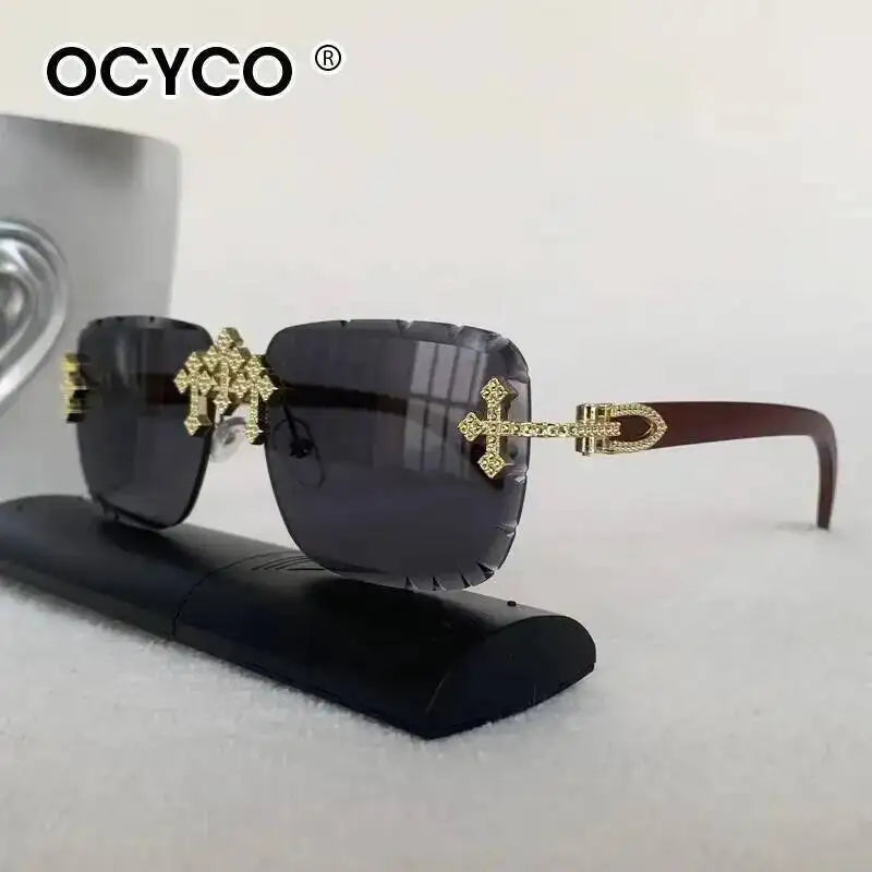 2026 Neue Steampunk Randlose Quadratische Sonnenbrille für Herren Luxusmarke Vintage Schneidgläser Sonnenbrille Trendige Schattierungen Eyewear UV400