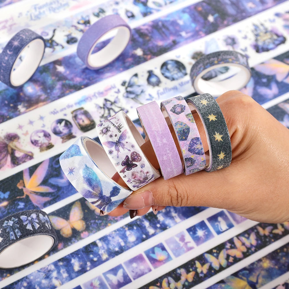 35 Rollen dekorative Klebebänder, lila Elfen-Washi-Klebeband, Packung für Schule, Bürobedarf, kreatives Geschenk, Studenten, Journaling, Bastelliebhaber