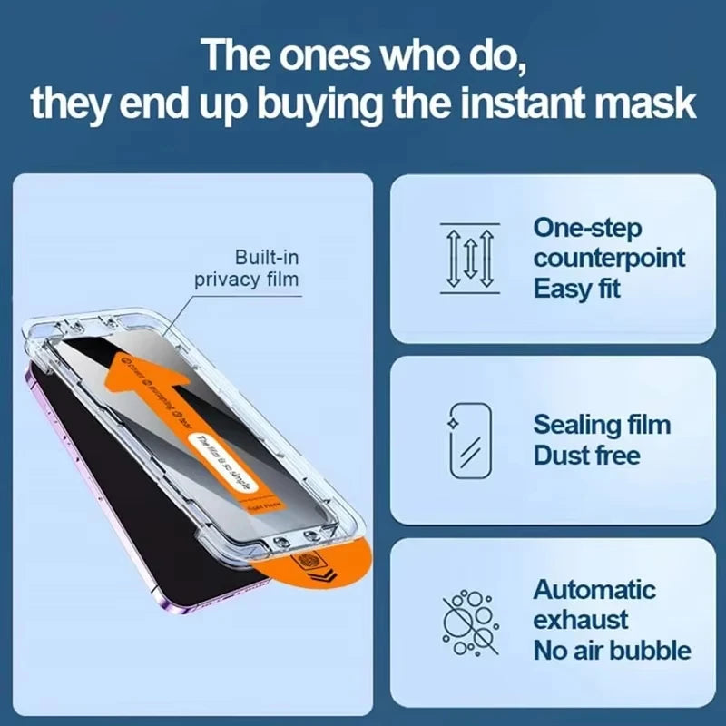 Sichtschutz-Displayschutzfolie mit Oleophober Beschichtung für iPhone 17 Pro Max 16 15 13 11 14 12 Air 16E Mini SE 7 XR Staubfreie Installation