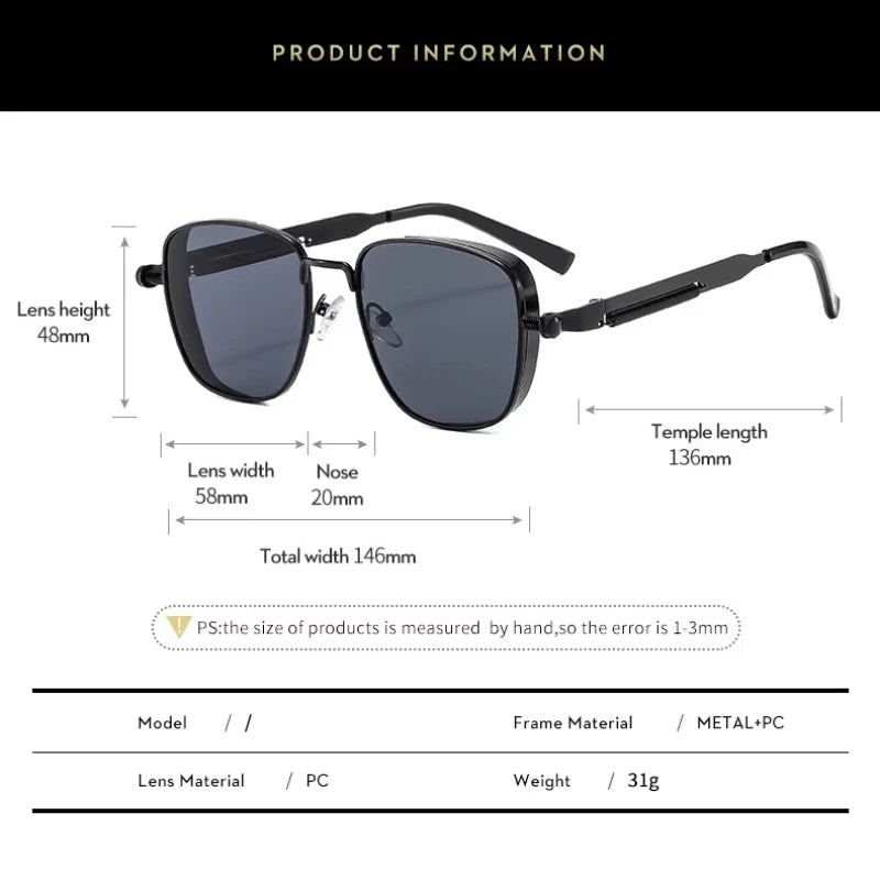 Männer Fahren Sonnenbrille Vintage Steampunk Quadratische Sonnenbrille Brillen Metallrahmen mit Federscharnieren Frauen Okular Trendige Brille